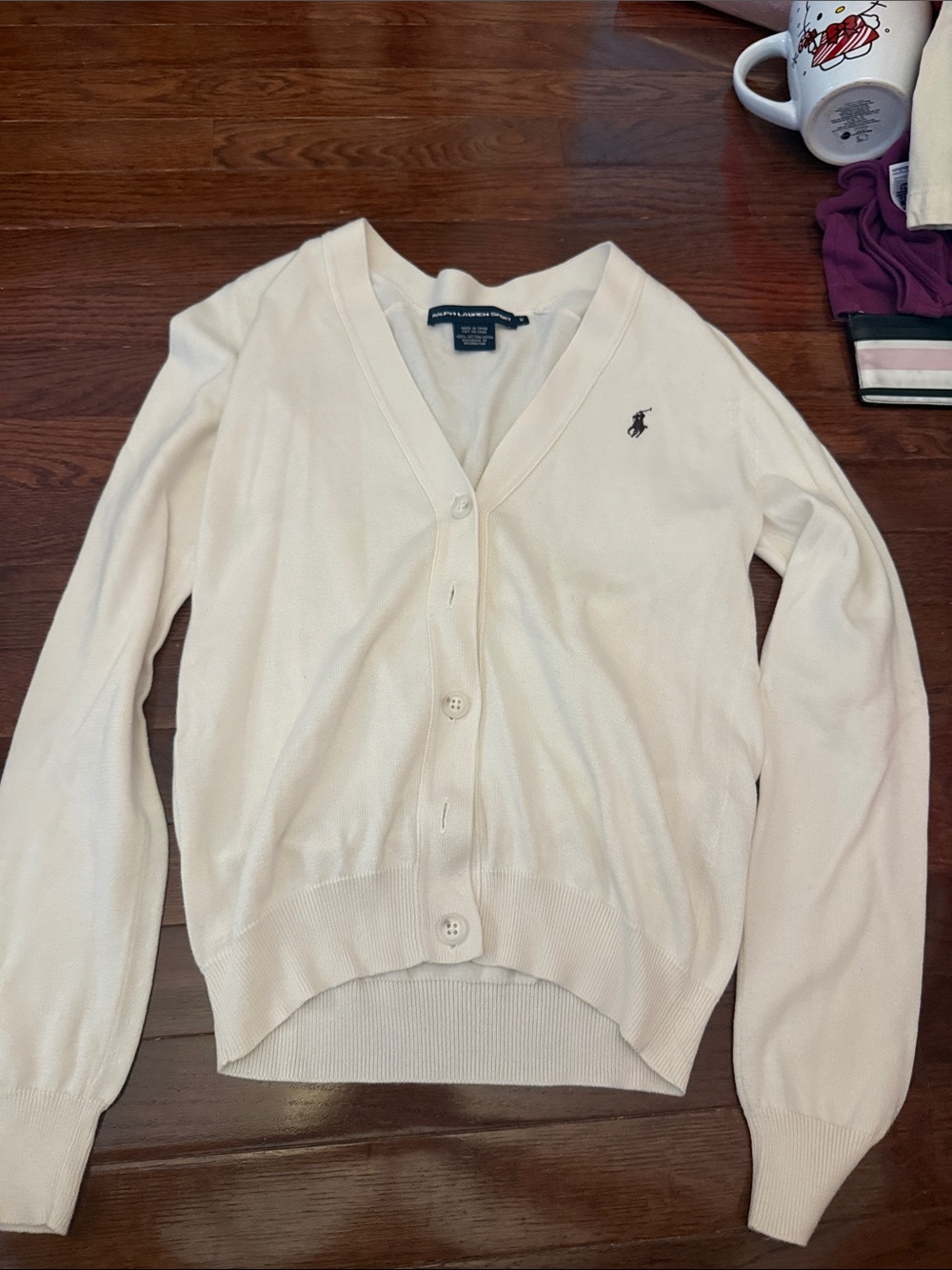 Ralph Lauren Cream V-Neck Button Cardigan with Polo Logo